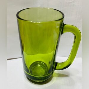 Beer mug, vintage avocado green by Hazel Atlas. Holds 16 oz, smooth, heavy. Mint